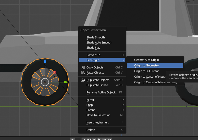 Ensuring the origin of each wheel in Blender is set correctly